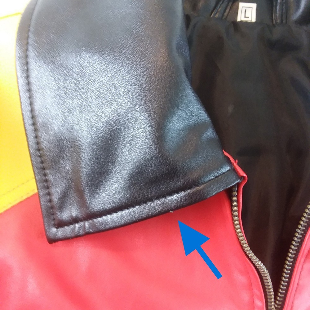 8 Ball Jacket Mens Retro Style Bomber Full Zip Red Yellow Black Faux Leather Lg - Picture 15 of 16